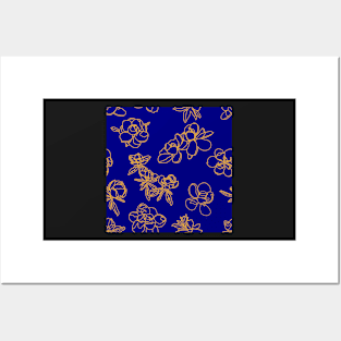 Magnolia Sketch Repeat Gold on Dark Blue 5748 Posters and Art